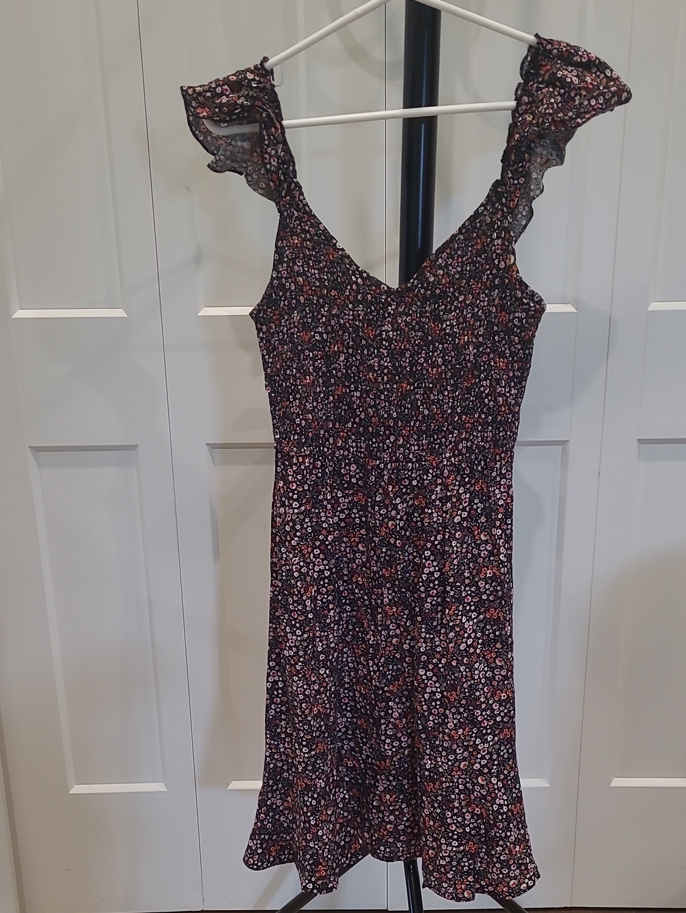Japna Black Midi Dress with Pink Floral Print